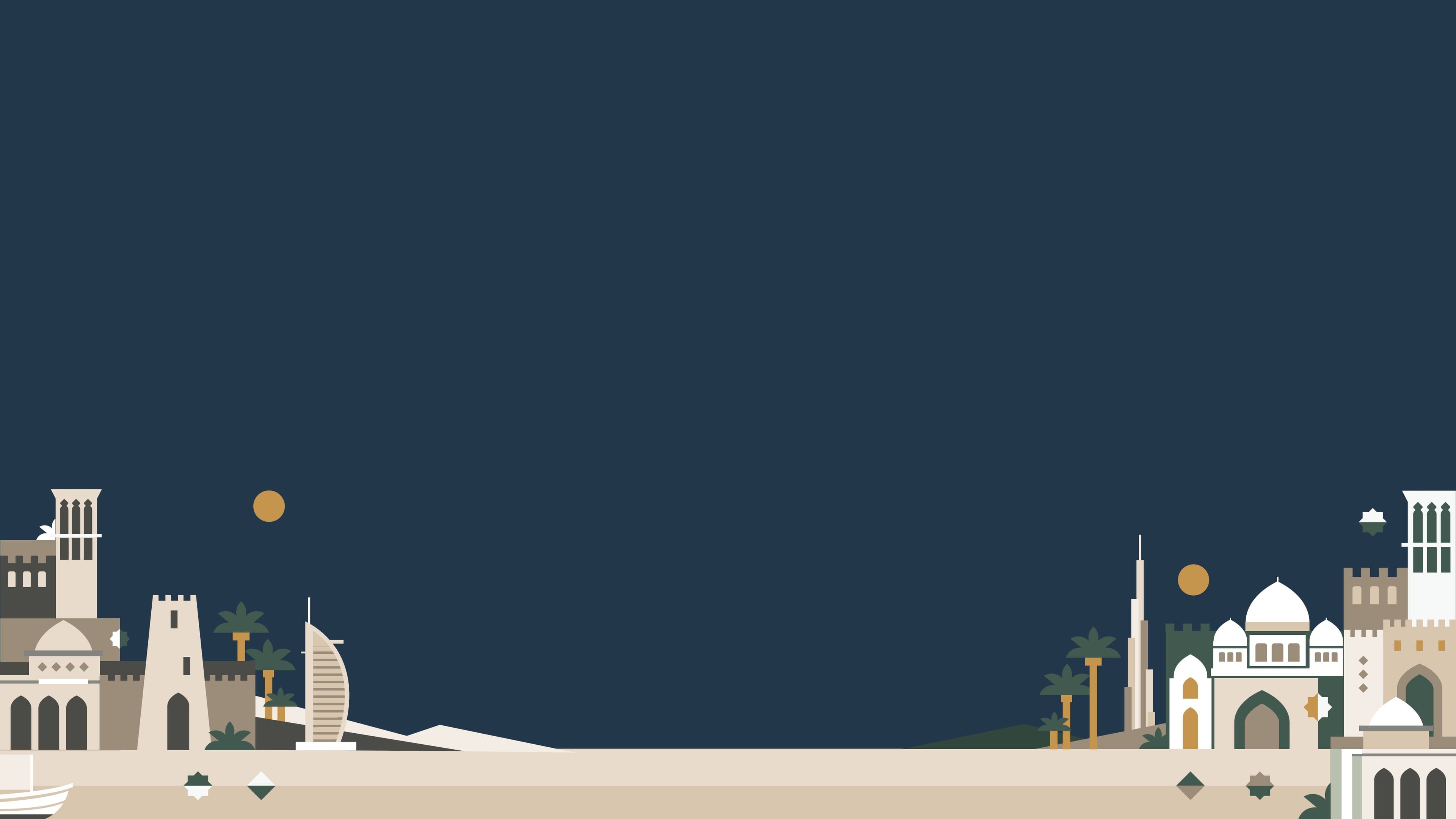 Illustrated skyline connecting the seven Emirates